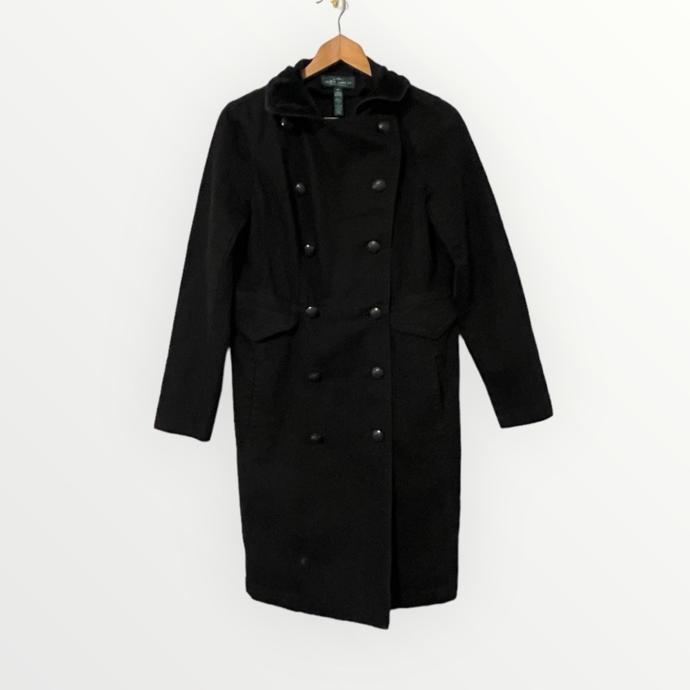 Ralph Lauren Jeans Women's Double Breasted Black Denim Trench Coat - M